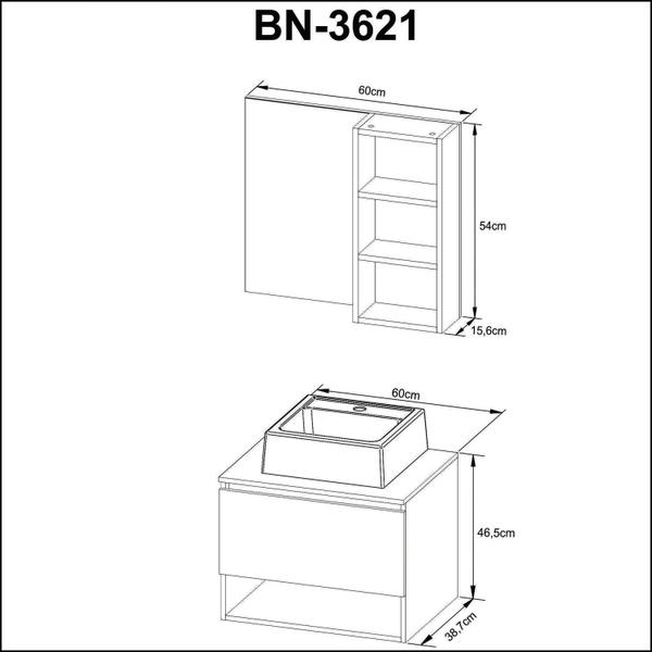 Imagem de Gabinete para Banheiro com Espelheira e Cuba BN3621 Tecnomobili