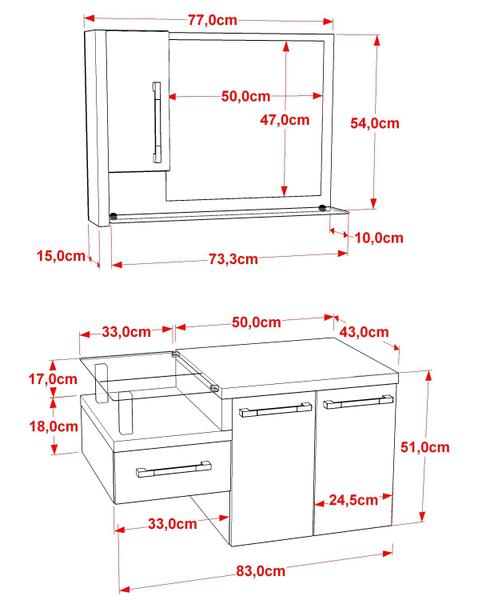 Imagem de Gabinete para Banheiro com Espelheira Legno 830 sem Cuba