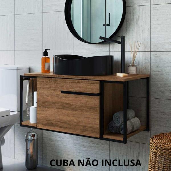 Imagem de Gabinete Para Banheiro Com Porta e Estrutura em Metal 80 cm