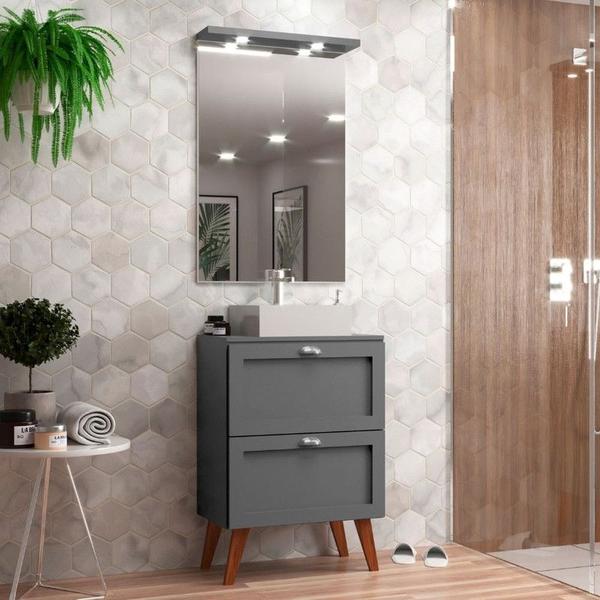 Imagem de Gabinete para Banheiro com Tampo Cuba e Espelheira 60cm Retro Mdf Milano - On Móveis