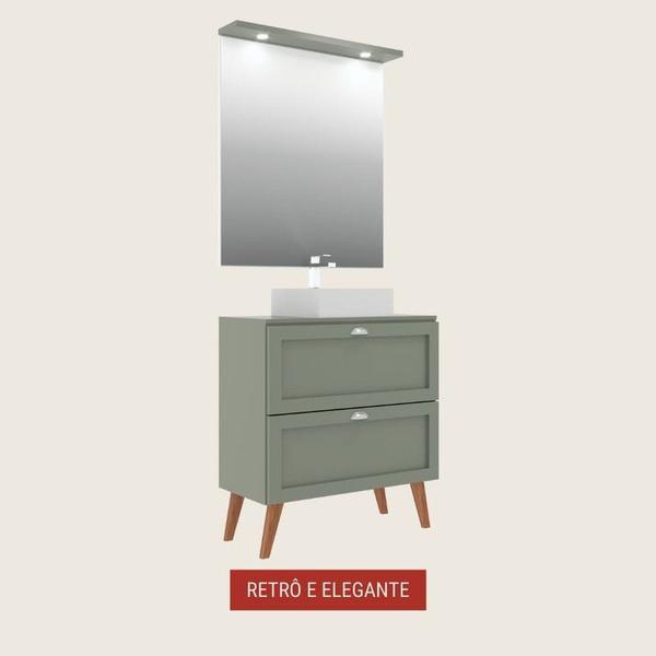 Imagem de Gabinete para Banheiro com Tampo Cuba e Espelheira 80cm Retro Mdf Verde Milano - On Móveis