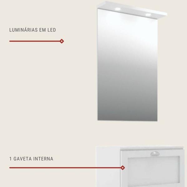 Imagem de Gabinete para Banheiro com Tampo e Espelheira 60cm Retro Mdf Branco Milano - On Móveis