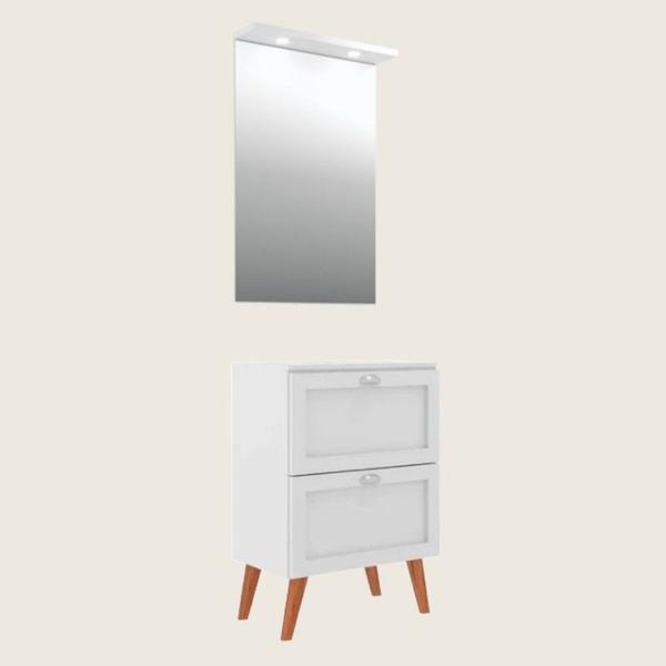Imagem de Gabinete para Banheiro com Tampo e Espelheira 60cm Retro Mdf Milano - On Móveis
