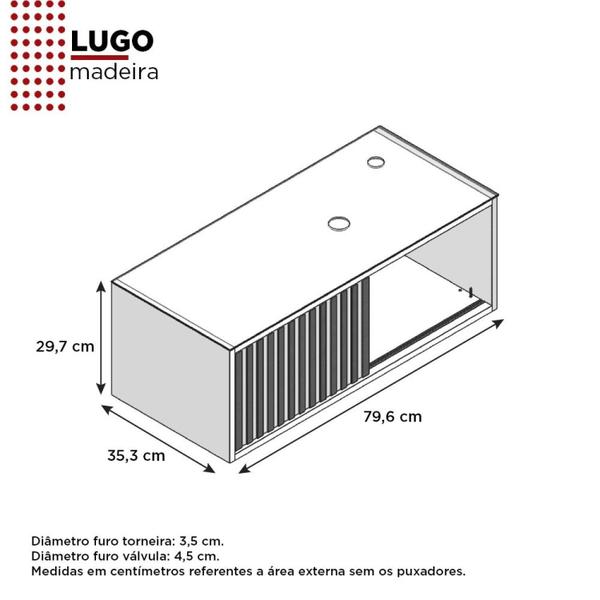 Imagem de Gabinete para Banheiro com Tampo em Vidro 80cm Lugo Cozimax