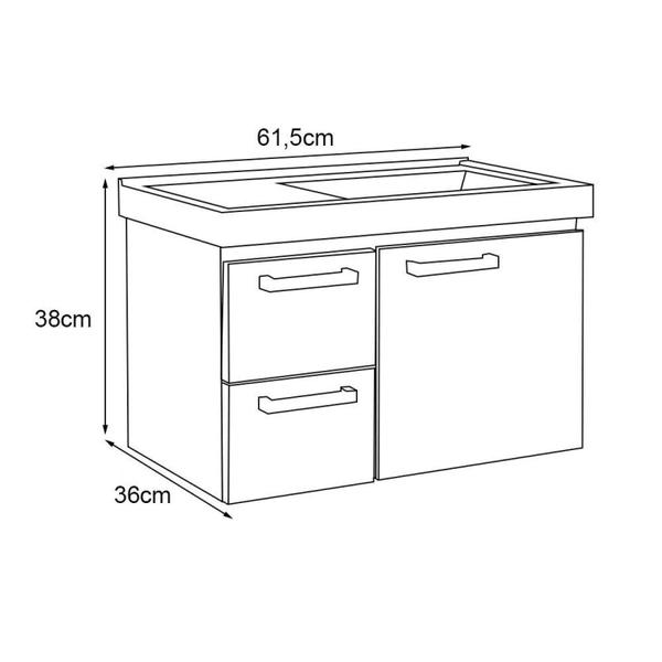 Imagem de Gabinete para Banheiro em Aço 1 Porta 2 Gavetas Romã 61,5cm Cozimax