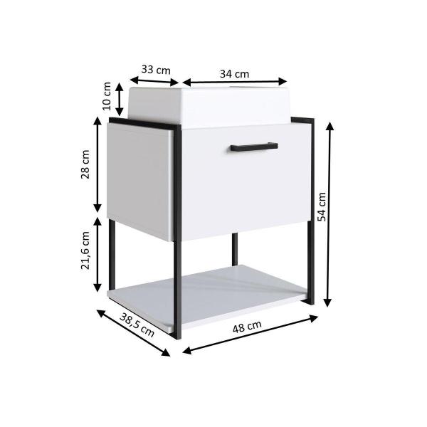 Imagem de Gabinete para Banheiro Industrial Suspenso 50 cm com 1 Porta e Cuba - Preto/Branco