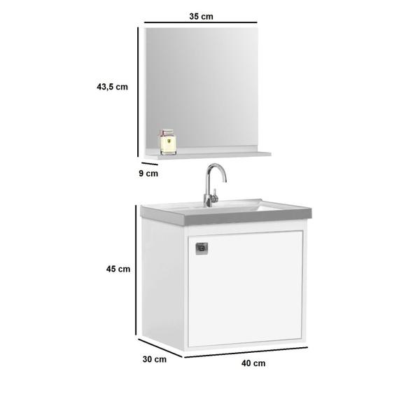 Imagem de Gabinete para Banheiro Suspenso com Cuba e Espelheira 40cm Unic