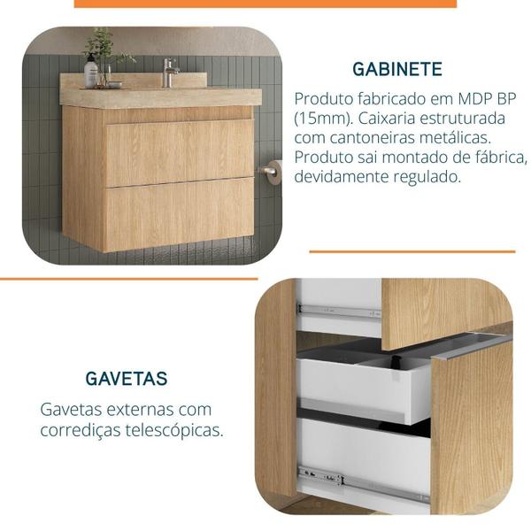 Gabinete para Banheiro Suspenso Liso 80cm sem Lavatório - Bumi Imagem de Gabinete para Banheiro Suspenso Liso 80cm sem Lavatório