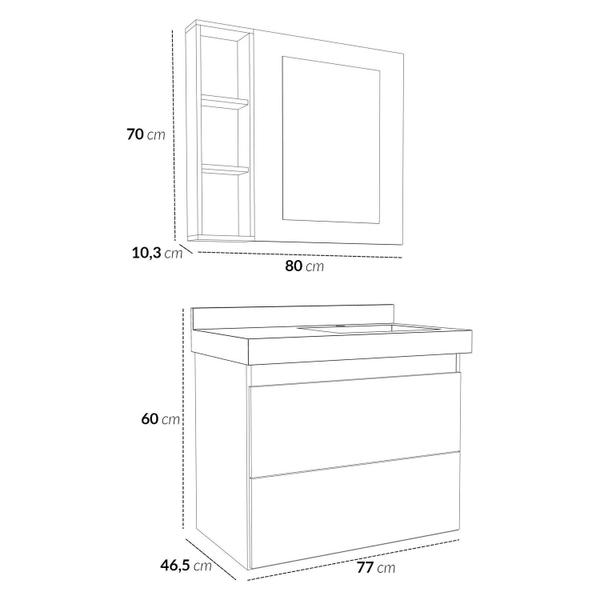 Gabinete para Banheiro Suspenso Liso 80cm sem Lavatório - Bumi Imagem de Gabinete para Banheiro Suspenso Liso 80cm sem Lavatório