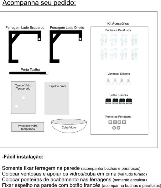 Imagem de Gabinete para Banheiro Vidro Glass 60cm Branco com Cuba Branca