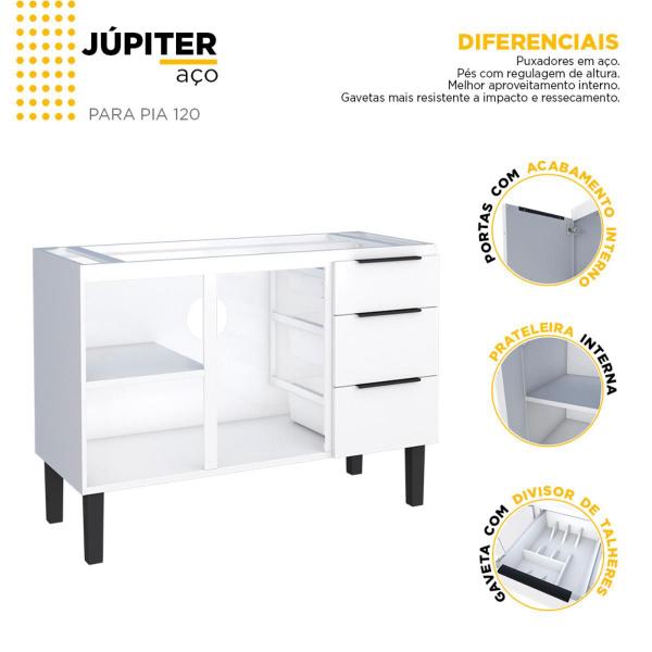 Imagem de Gabinete Para Cozinha Aço Jupiter 1,20mt Branco 3 Gavetas 2 Portas Cozimax