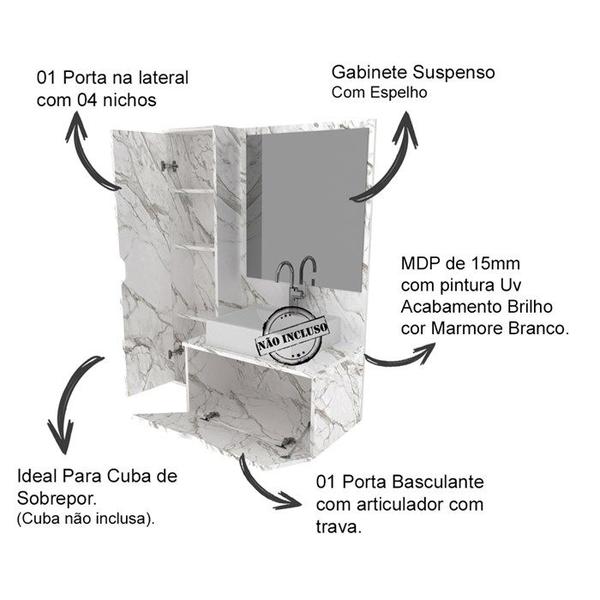 Imagem de Gabinete Para Cuba De Banheiro Com Espelho BN3604 Marmore Branco Tecno Mobili