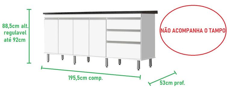Gabinete Para Pia 2 Metros balcão 100% MDF com Puxador em Alumínio inteiro chapa de 15mm ultimas unidades cor Branco brilho - PASSE BEM Imagem de Gabinete Para Pia 2 Metros balcão 100% MDF com Puxador em Alumínio inteiro chapa de 15mm ultimas unidades cor Branco brilho
