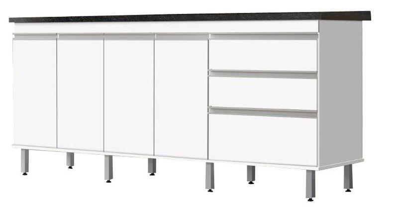 Gabinete Para Pia 2 Metros balcão 100% MDF com Puxador em Alumínio inteiro chapa de 15mm ultimas unidades cor Branco brilho - PASSE BEM Imagem de Gabinete Para Pia 2 Metros balcão 100% MDF com Puxador em Alumínio inteiro chapa de 15mm ultimas unidades cor Branco brilho