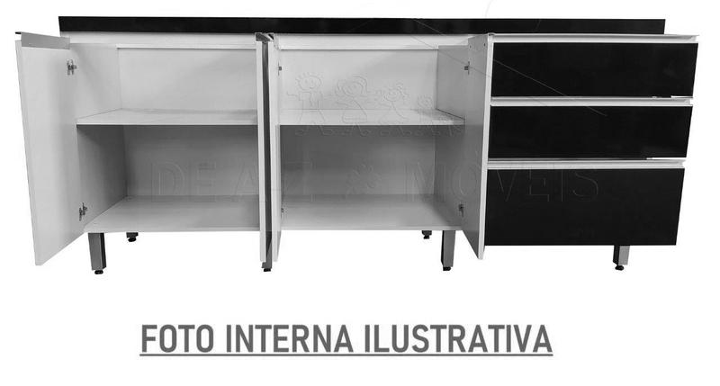 Gabinete Para Pia 2 Metros balcão 100% MDF com Puxador em Alumínio inteiro chapa de 15mm ultimas unidades cor Branco brilho - PASSE BEM Imagem de Gabinete Para Pia 2 Metros balcão 100% MDF com Puxador em Alumínio inteiro chapa de 15mm ultimas unidades cor Branco brilho