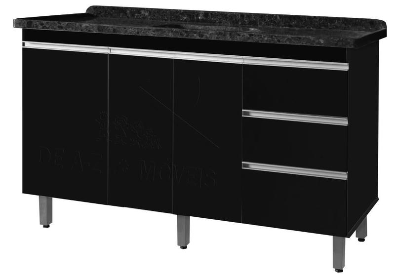Gabinete Para Pia de 1.50 Metro balcão 100% MDF com Puxador em Alumínio inteiro chapa de 15mm ultimas unidades cor Preto fosco - PASSE BEM Imagem de Gabinete Para Pia de 1.50 Metro balcão 100% MDF com Puxador em Alumínio inteiro chapa de 15mm ultimas unidades cor Preto fosco