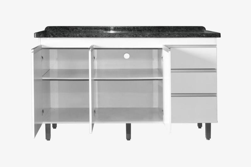 Gabinete Para Pia de 1.50 Metro balcão 100% MDF com Puxador em Alumínio inteiro chapa de 15mm ultimas unidades cor Preto fosco - PASSE BEM Imagem de Gabinete Para Pia de 1.50 Metro balcão 100% MDF com Puxador em Alumínio inteiro chapa de 15mm ultimas unidades cor Preto fosco