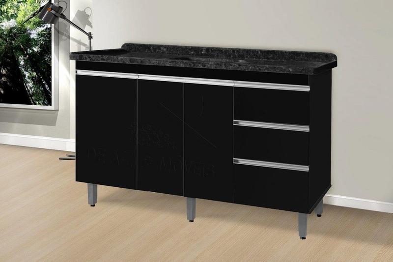 Gabinete Para Pia de 1.50 Metro balcão 100% MDF com Puxador em Alumínio inteiro chapa de 15mm ultimas unidades cor Preto fosco - PASSE BEM Imagem de Gabinete Para Pia de 1.50 Metro balcão 100% MDF com Puxador em Alumínio inteiro chapa de 15mm ultimas unidades cor Preto fosco