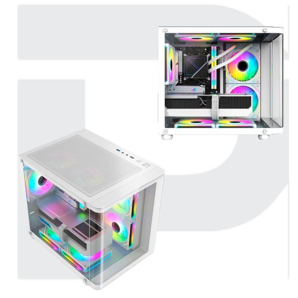 Imagem de Gabinete Pc Gamer Aquário Branco 4 Fans Rgb Com Vidro Curvo