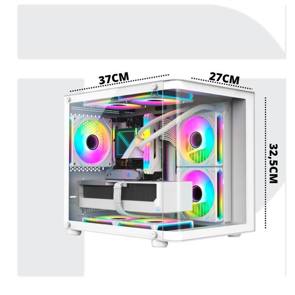 Imagem de Gabinete Pc Gamer Aquário Branco 4 Fans Rgb Com Vidro Curvo