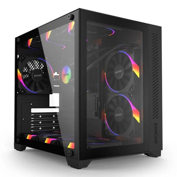 Imagem de Gabinete Pcyes Forcefield Black Vulcan Mid-Tower com Design Imponente, Vidro Temperado, Suporte para Placas de Vídeo até 360mm e Coolers de CPU até 160mm