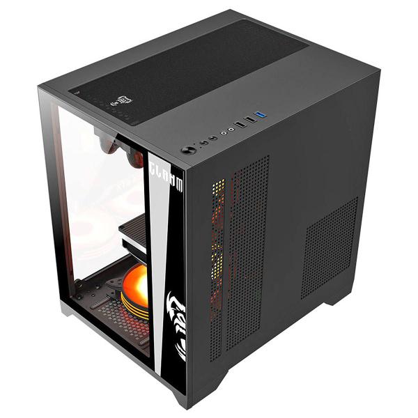 Imagem de Gabinete Preto Cubo Gamer Mid Tower mini-ITX mATX Aço e Vidro 350x270x350mm Clanm Grodd