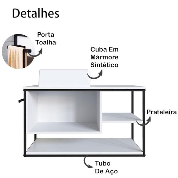 Imagem de Gabinete Suspenso Banheiro 80 cm Com Cuba Preto Branco P1007 PP