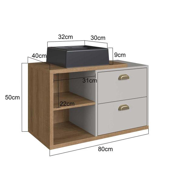 Imagem de Gabinete Suspenso Com 2 Nichos 2 Gavetas e Cuba Inclusa 80cm