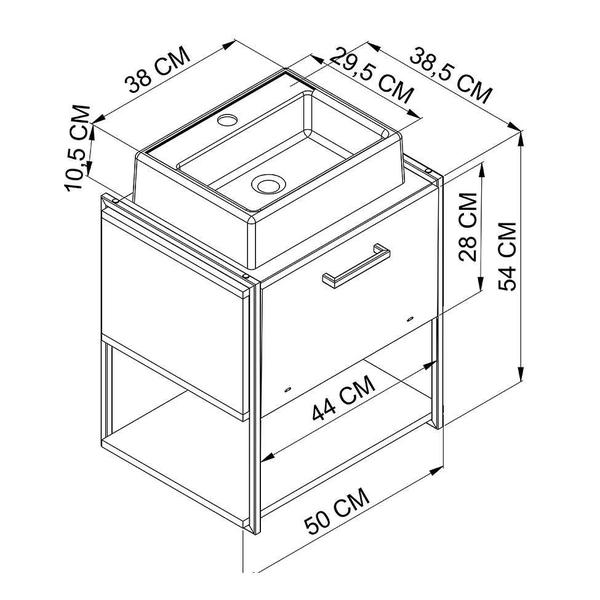 Imagem de Gabinete Suspenso com Cuba Angel 1 PT Preto e Branco 50 cm