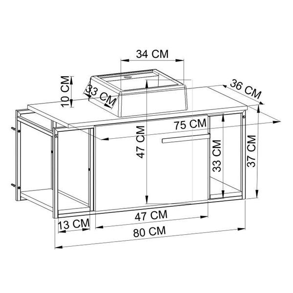 Imagem de Gabinete Suspenso Para Banheiro 80cm P1019 Branco Com Cuba Ametista Preto/Branco