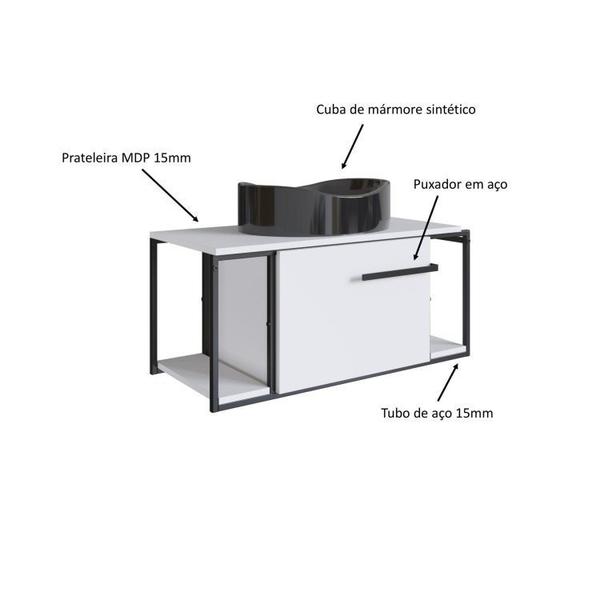 Imagem de Gabinete Suspenso Para Banheiro 80cm P1019 Branco Com Cuba Berlin Preta Preto/Branco