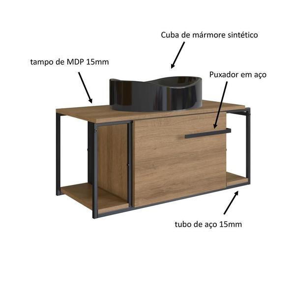 Imagem de Gabinete Suspenso para Banheiro 80cm P1019 Mel com Cuba Berlin Preta