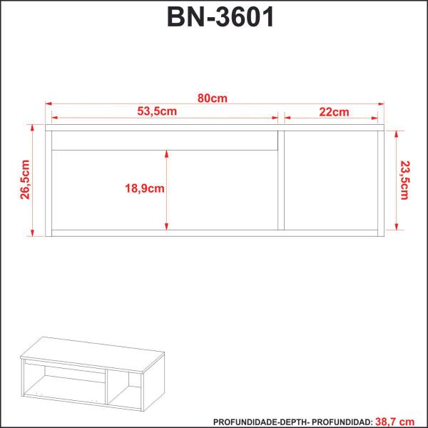 Imagem de Gabinete Suspenso para Banheiro 80x26cm Mármore Branco Tecno Mobili