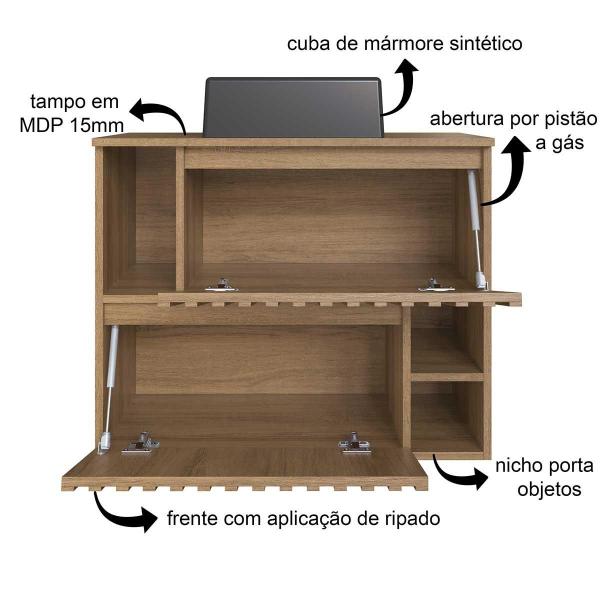 Imagem de Gabinete Suspenso Ripado P/ Banheiro 2 Portas e Cuba 75 cm