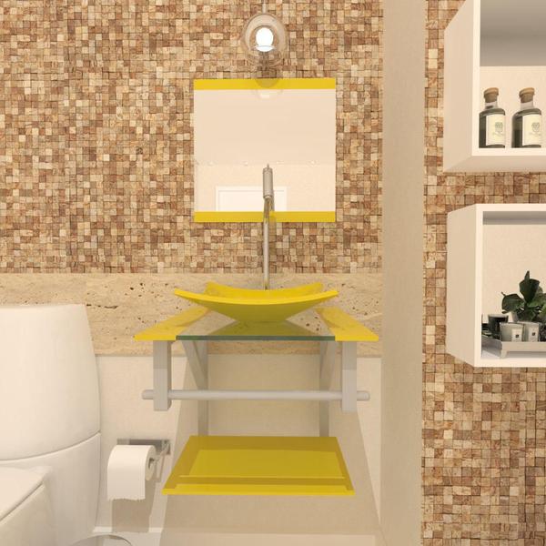 Gabinete Vidro 40Cm Ac Com Cuba Quadrada Amarelo + Torneira - Cubas E Gabinetes Imagem de Gabinete Vidro 40Cm Ac Com Cuba Quadrada Amarelo + Torneira