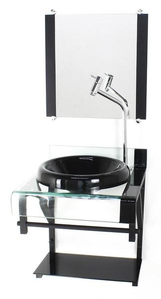 Gabinete Vidro 40Cm Banheiro Curvado Duplo Pp Cuba Chapéu - Cubas E Gabinetes Imagem de Gabinete Vidro 40Cm Banheiro Curvado Duplo Pp Cuba Chapéu