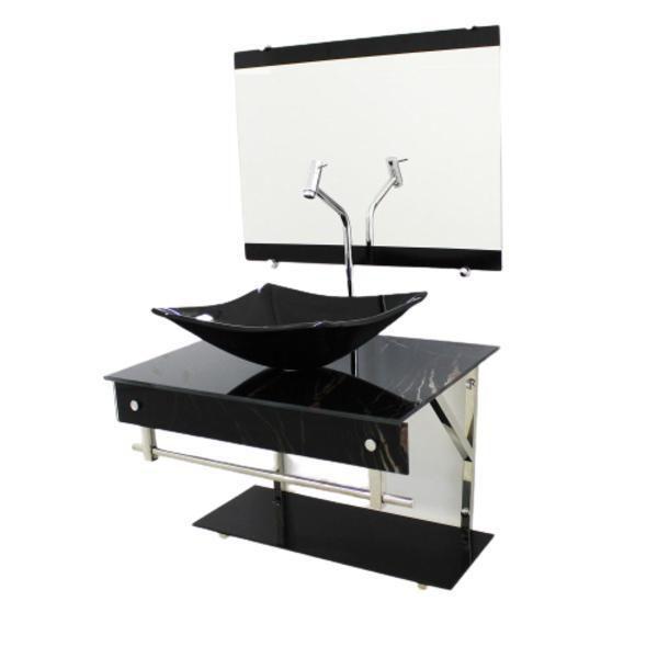 Gabinete Vidro 60Cm Iqx Inox Cuba Retangular Mármore Preto - Cubas E Gabinetes Imagem de Gabinete Vidro 60Cm Iqx Inox Cuba Retangular Mármore Preto