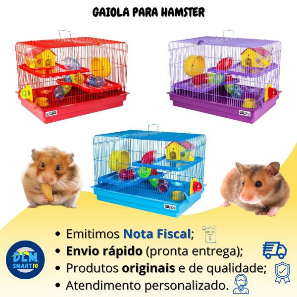 Imagem de Gaiola de Hamster 2 Andares com Tubos Rodinha Bebedouro Comedouro Casinha Vermelho