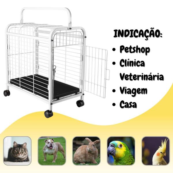 Imagem de Gaiola de Transporte Pet Shop Tosa Veterinária Canil Fauna Leva Cachorro Gato Coelho Portátil com Rodinha Branco e Preto