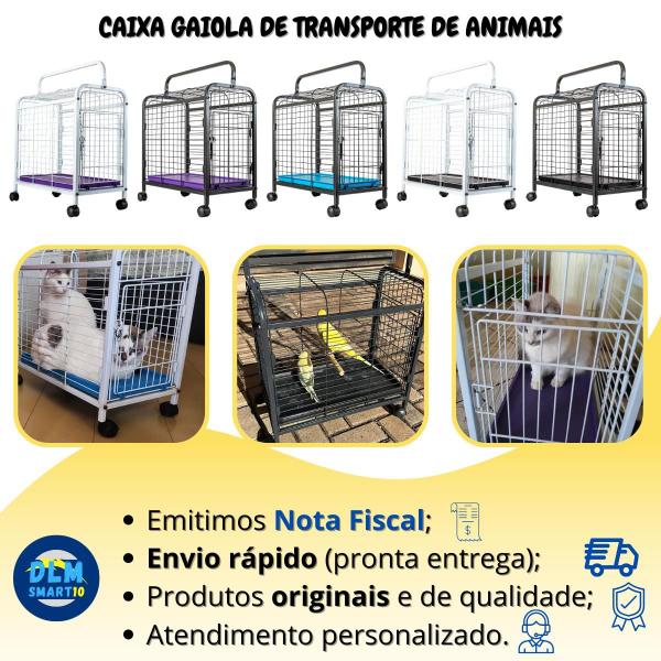 Imagem de Gaiola de Transporte Pet Shop Tosa Veterinária Canil Fauna Leva Cachorro Gato Coelho Portátil com Rodinha Branco e Preto