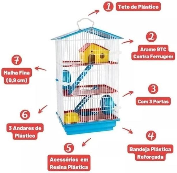 Imagem de Gaiola Hamster 3 Andares Teto Plástico Jel Plast Pet Roe