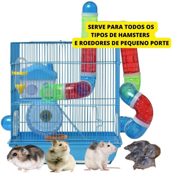 Imagem de Gaiola Hamster Azul Grande Labirinto Com Tubos Bebedouro