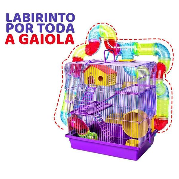 Imagem de Gaiola Hamster Com Casa Grande 3 Andares Tubos - Vermelho