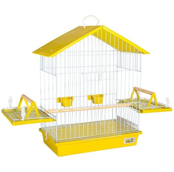 Imagem de Gaiola Para Aves Calopsita Teto Plástico Cor Amarelo e Branco Jel Plast Pet Piu