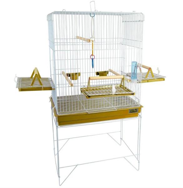 Imagem de Gaiola Para Aves Viveiro Confort Triplex Calopsita Cor Amarelo e Branco Jel Plast Pet Piu