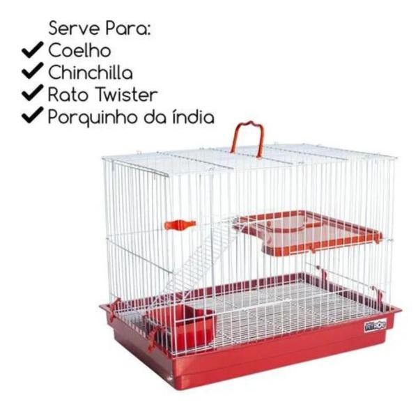 Gaiola Para Coelho Chinchila Hamster Com Andar Vermelho - Jel Plast Imagem de Gaiola Para Coelho Chinchila Hamster Com Andar Vermelho