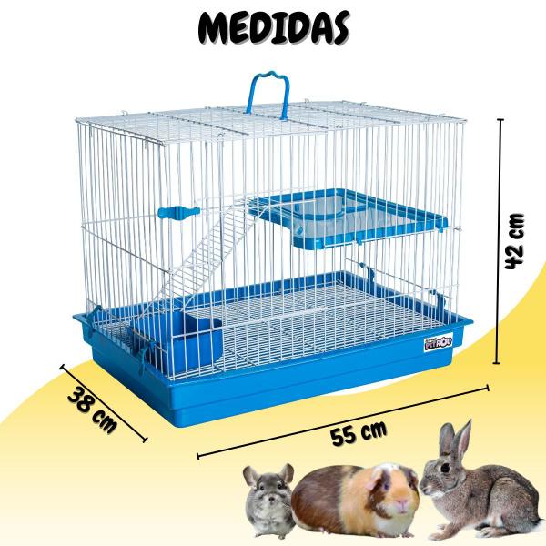 Imagem de Gaiola para Coelho Porquinho da Índia Chinchila Hamster PET Grande com Bandeja Higiênica Azul