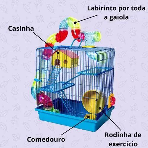 Imagem de Gaiola Para Hamster 3 Andares Tubo Super Luxo Cor Azul Jel Plast Pet Roe