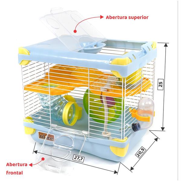 Imagem de Gaiola para Hamster multifuncional, um andar, com casa, roda giratória, túnel e corda