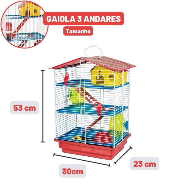 Imagem de Gaiola Roedor Hamster 3 Andares Rodinha Escadinha Jel Plast